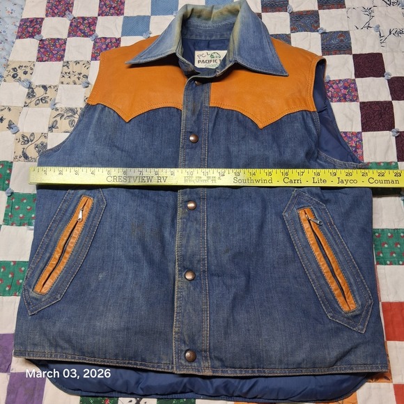 Vintage Pacific Trail Prime Northern Down Western Denim Vest With Leather Trim - Picture 6 of 14